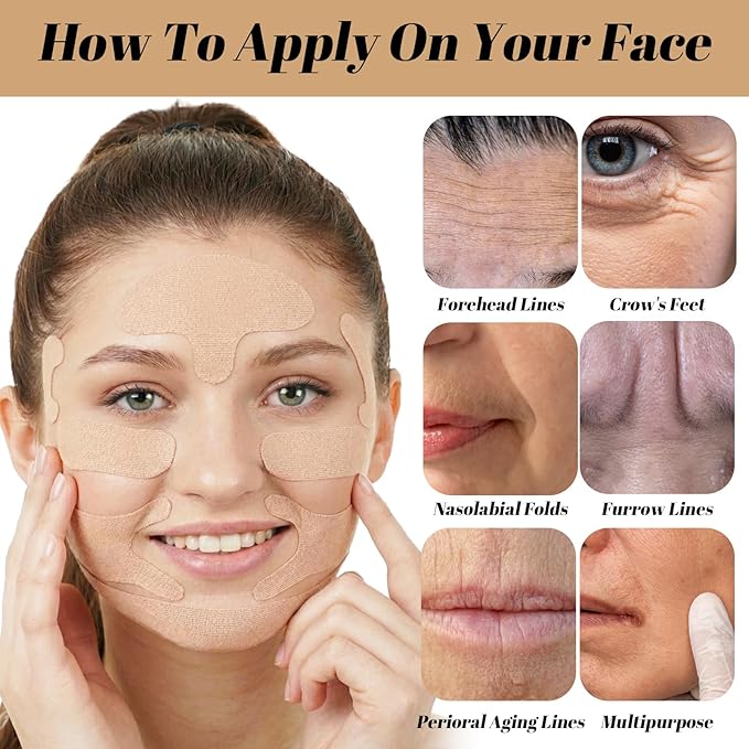 10Pcs Facial Patches Face Tape, Non-Invasive Wrinkle Tape for Face, Japanese Faces Tapes,Overnight Wrinkle Remover, High Elasticity Multifunctional Wrinkles Forehead Eyes Faces (Beige, 2.5cm)