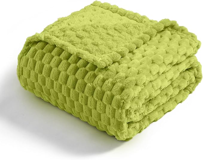 Vessia Flannel Fleece Throw Blanket, 3D Jacquard Green Fuzzy and Warm Blanket for Couch,Sofa,Bed,Chair, 300GSM Super Soft Touch Cozy Throw for All-Season Home Decor(50x40inch)