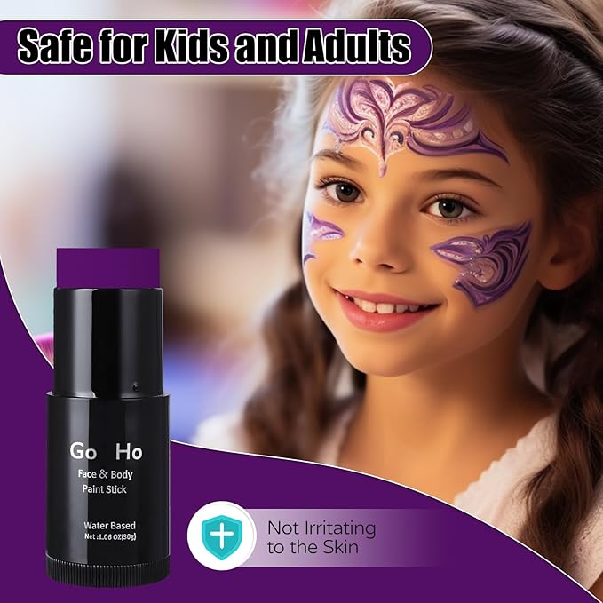 Go Ho Dark Purple Face Body Paint Stick,Easily Washable Formula Purple Face Paint Stick,Non-toxic Cream Purple Body Paint for Halloween Costumes Mermaid Ursula Costume Cosplay SFX Makeup