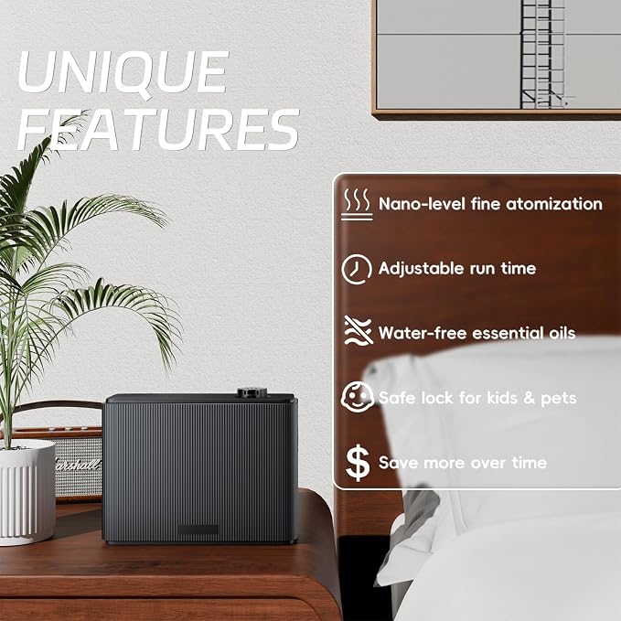 Smart Scent Air Machine for Home 1000mL Hotel Scent Diffuser for 4500 sq.ft HVAC Aroma Diffusers for Large Home Smart Bluetooth, Waterless Aromatherapy Ideal for Whole House (Black)