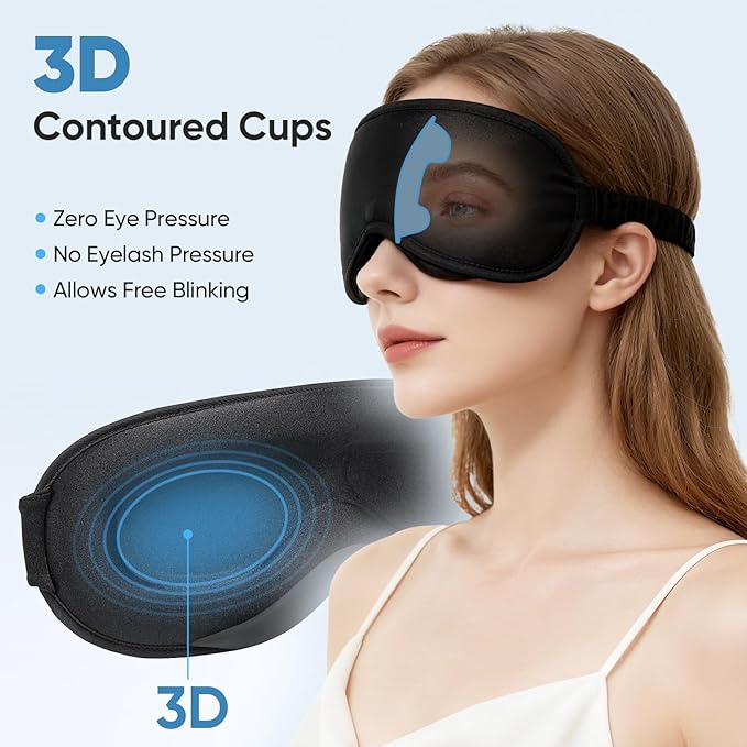 Weighted Eye Mask for Sleeping - Sleep Mask for Women & Men, Blackout 3D Contoured Sleeping Mask for Side Sleeper, Zero Pressure Soft Night Eye Cover with Adjustable Strap for Travel, Black