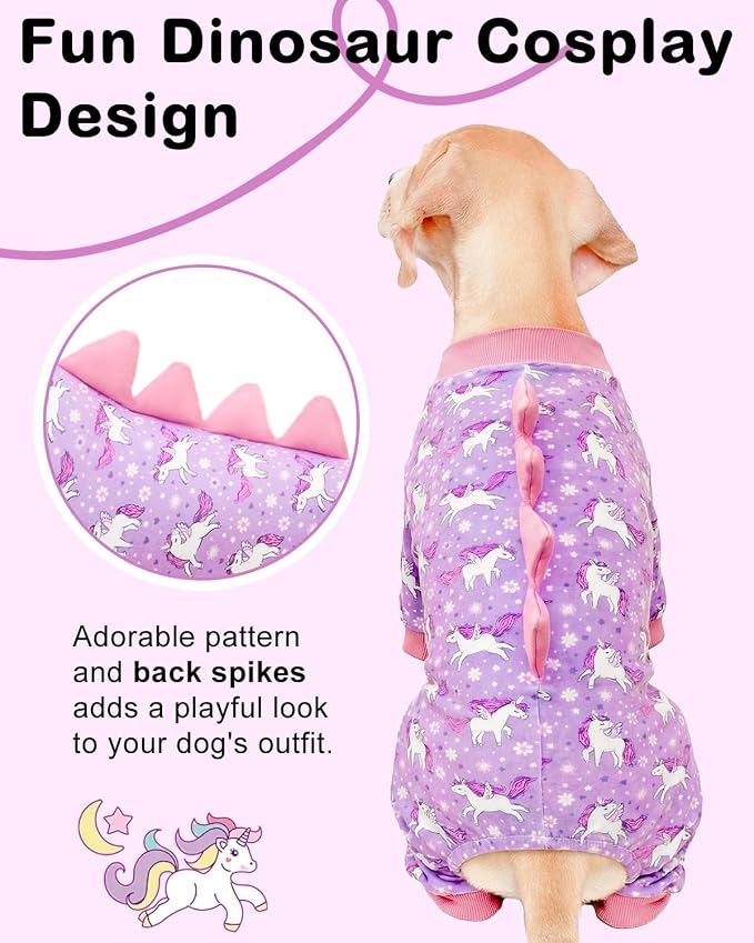 CuteBone Dinosaur Costume Dog Pajamas, Stretchy Spandex Crystal Velvet Sleepwear Coat for Small Dogs, Soft & Warm Pet Outfit Clothes for Cold Weather, Cozy Pullover Design COSP11XXL