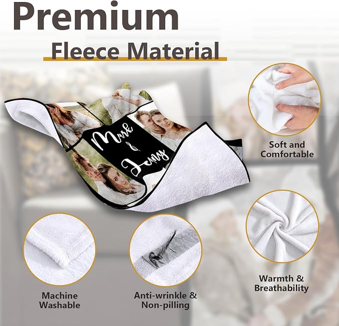 ICELIETE Custom Blanket with Picture Customized Fleece Photo Blanket for Couples Gifts Personalized Blankets and Throws Christmas Valentines Day Gifts for Boyfriend Girlfriend