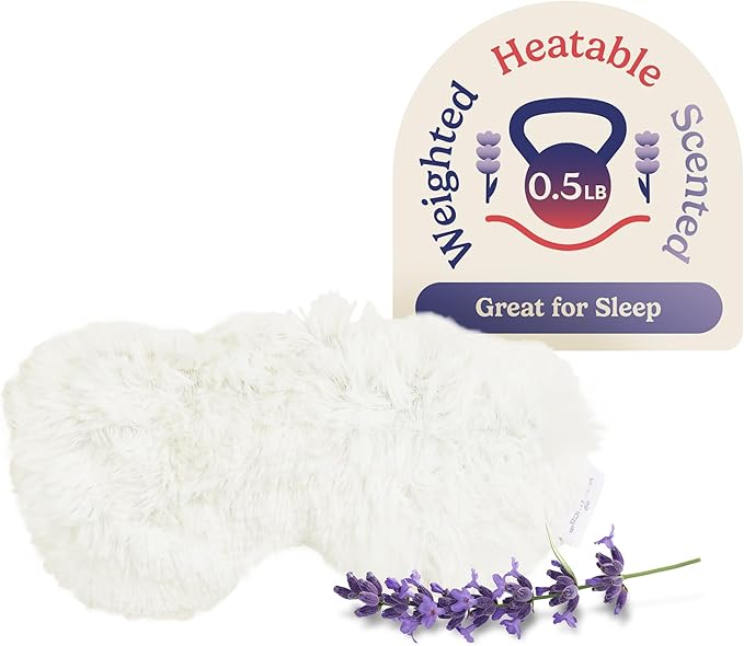 warmies Microwavable Eye Mask for Warmth & Comfort - Heating & Cooling Compress for Calming Relaxation - Weighted & Heated Eye Mask with Scented Lavender for Sleeping - Cream