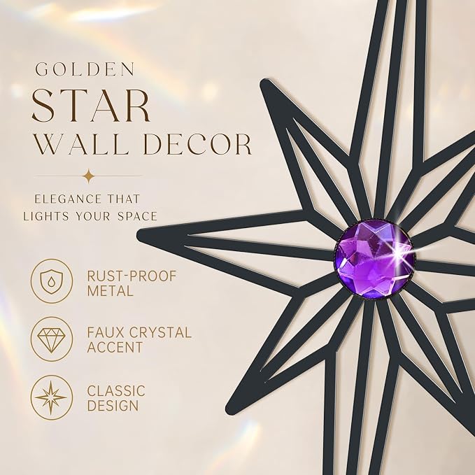 sxnzequnze 4 Pcs Star Wall Art for Home Decor Living Room Bedroom Office Metal 3D,Bling,with Hanging Hook Starburst Midcentury Sculpture Retro Gallery Accent Celestial -Black 16.5in/9.4in
