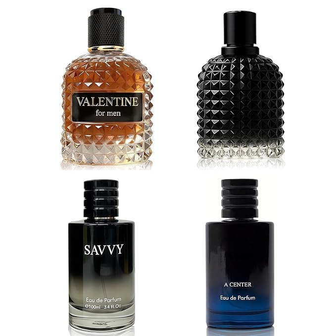 A CENTER Men's Cologne Include 4 Variety Pack Perfume Gift Set- 3.4 Fl Oz Each Eau De Parfume Tobacco,Musk,Woody,Masculine Scent Long Lasting Fragrance(MilanoMR&Salva&Sa&ValentUr)