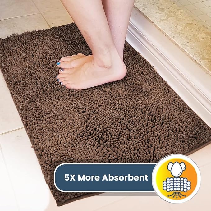 Muddy Mat® | Super Water Absorbent Door Mat Indoor, Microfiber Quick Dry Chenille Entryway Rug, Slip Resistant Front Door Mat, Indoor Mats for Entryway, Machine Washable Pet Rug, Brown 36"x72"