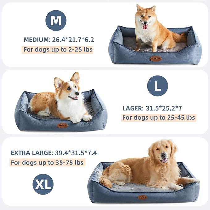 Tidore Orthopedic Dog Beds for Medium Dogs, Durable Egg Crate Foam Sofa Dog Bed wit Washable Removable Cover,Waterproof Lining,Pet Bed for Large Dogs (Denim Blue, 39.4" L x 31.5" W x 7.4" Th)