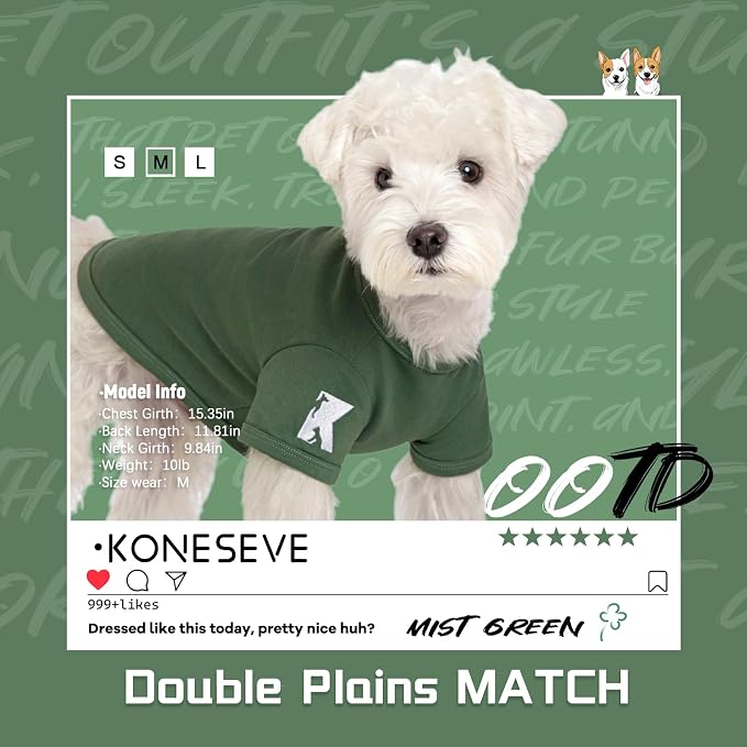 Koneseve Dog Shirts Soft Cotton Tee Stretchy Clothes - Rust & Mist Green XS | 2-Pack Breathable Plain T-Shirt for Puppy & Kitten, Basic Solid Clothes for All Seasons, Easy Pull-On for Daily Casual Wear