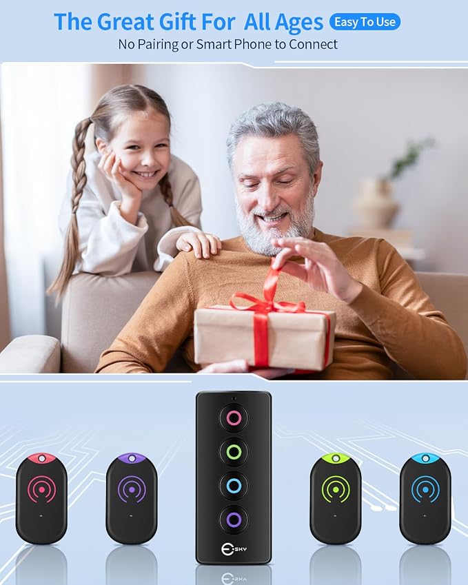Esky Ultra Slim Key Finder Locator with 80dB Sound and 4 Receivers | Wireless Wallet Tracker and Item Locators Beeper Tags for Finding Key, TV Remote, Wallet, Pets and Phone, Gifts for Men