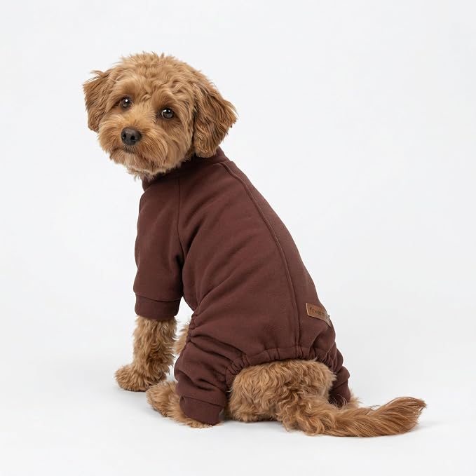 Fitwarm 2 Pack Lightweight Fleece Dog Pajamas, Thanksgiving Outfit for Small Dogs Boy Girl, Cozy Pet Onesie with Feet, Orange, Brown, Large
