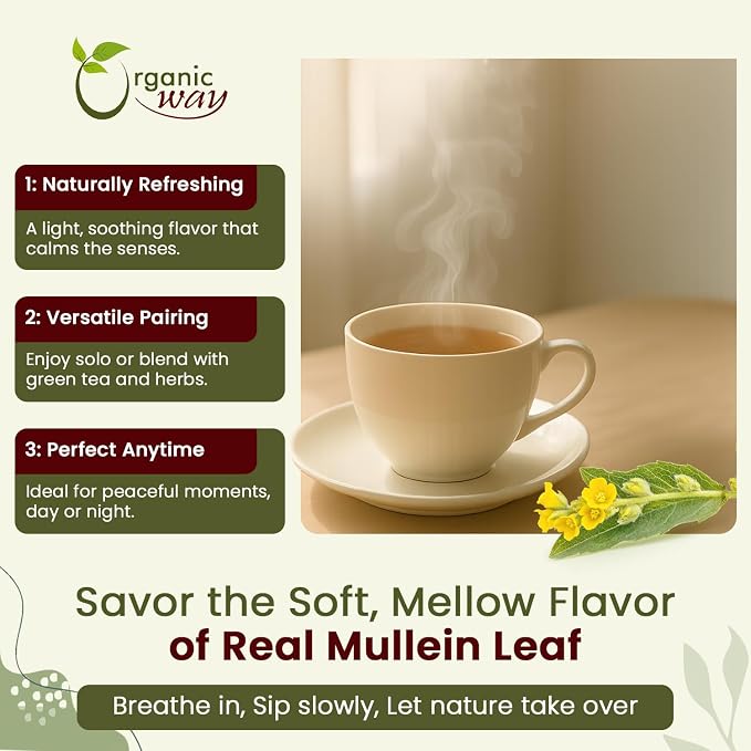 Organic Way Mullein Leaf | Herbal Tea (Verbascum Thapsus) Cut & Sifted - European Wild-Harvest | Organic & Kosher Certified | Non GMO & USDA Certified | Origin - Albania (1LBS / 16Oz)