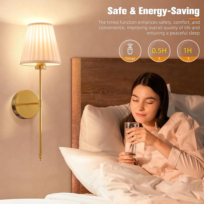 19.9 inch Battery Operated Wall Sconce Set of 2,Beige Gold Rechargeable Wall Lights with 10400mAh Dimmable Bulbs and Remote, 9 Colors Wireless Wall Lamps for Bedroom Living Room Decor
