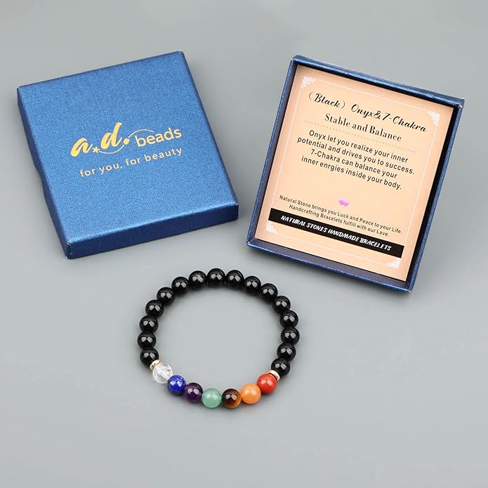 AD Beads Handmade Gemstone Stretch Elastic Bracelet Crystal Healing Reiki Nature's Beauty and Spiritual Essence Unisex