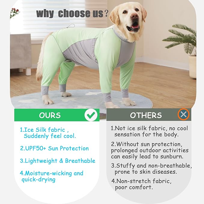 Dog Sun Protection Cooling Suit UPF 50+, Quick-Dry Breathable Jumpsuit for Large & Medium Dogs, Outdoor Dirt-Resistant Shedding Control Pet Apparel (Chartreuse, 6X-Large)