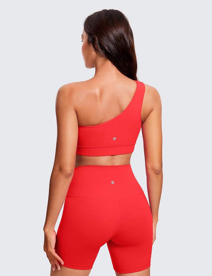 CRZ YOGA Butterluxe One Shoulder Sports Bras for Women - Sleeveless One Strap Low Impact Asymmetrical Workout Yoga Tops