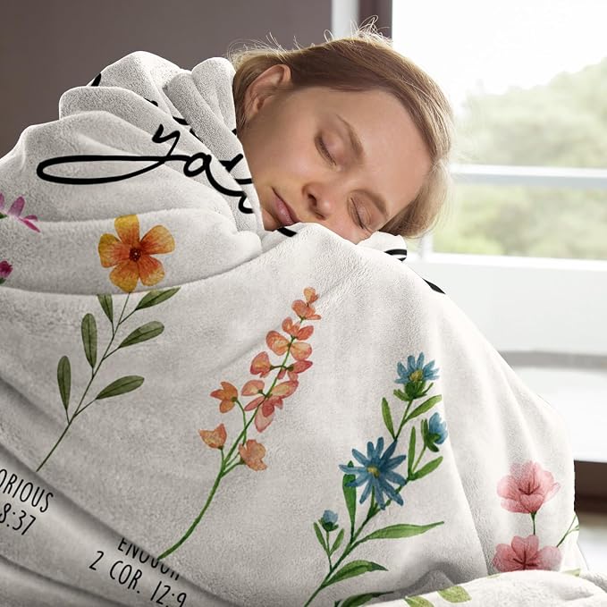Christian Birthday Gifts for Women, Flowers Christian Blanket | Inspirational, Religious Gifts for Women, Sister, Friend, Daughter, Mom, Baptism Gift, Soft Throw Blankets 60" x 80"