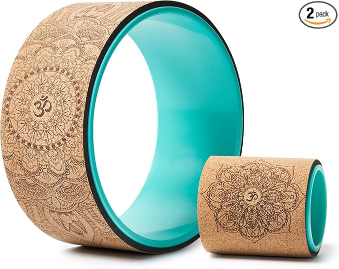 Yoga Wheel Set, Upgraded Back Wheels for Pain Relief & Stretching, Strongest Back Roller for Deep Tissue Massage, Improving Yoga Poses Backbend (CORK)