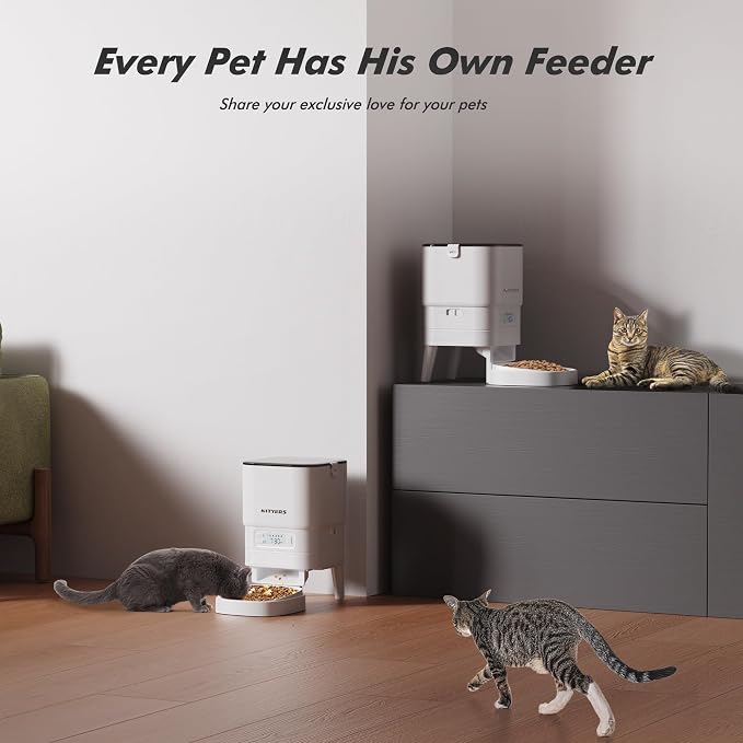 Automatic Cat Feeder - Nityers 4L Timed Cat Dry Food Dispenser, Programmable Portion Size,1-6 Meals Per Day, Dual Power Supply, Detachable Washable, Auto Pet Feeder for Cats and Small Dogs