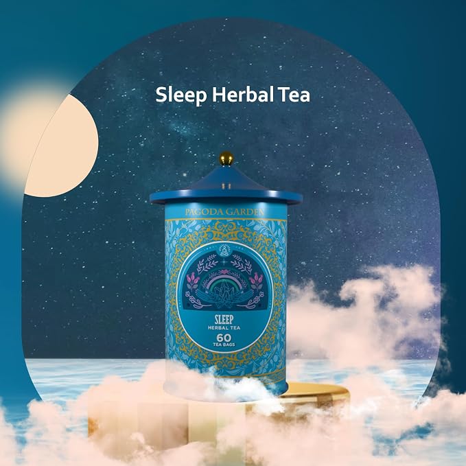 Life Plus Style Gourmet Pagoda Garden Sleep Herbal Tea Caffeine Free Peppermint Tea Chamomile Fennel Tulsi Hot or Iced Floral Blend Natural Delicious moonbrew 60 Tea Bags