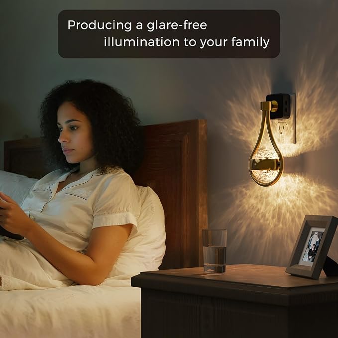 L LOHAS LED Night Lights Plug Into Wall, Star Projector RGB Night Light | 10 Color Change, Dusk to Dawn Sensor, 330°Rotating Globe Night Light for Bedroom, Hallway, Home Decor, Gaming Room