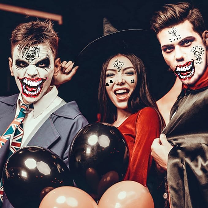 35 Sheets Large-size Halloween Temporary Joker Tattoos, Halloween Fake Scar Tattoos, Halloween Fake Joker Tattoos Stickers - Perfect for Halloween, Parties, Cosplay and Costumes