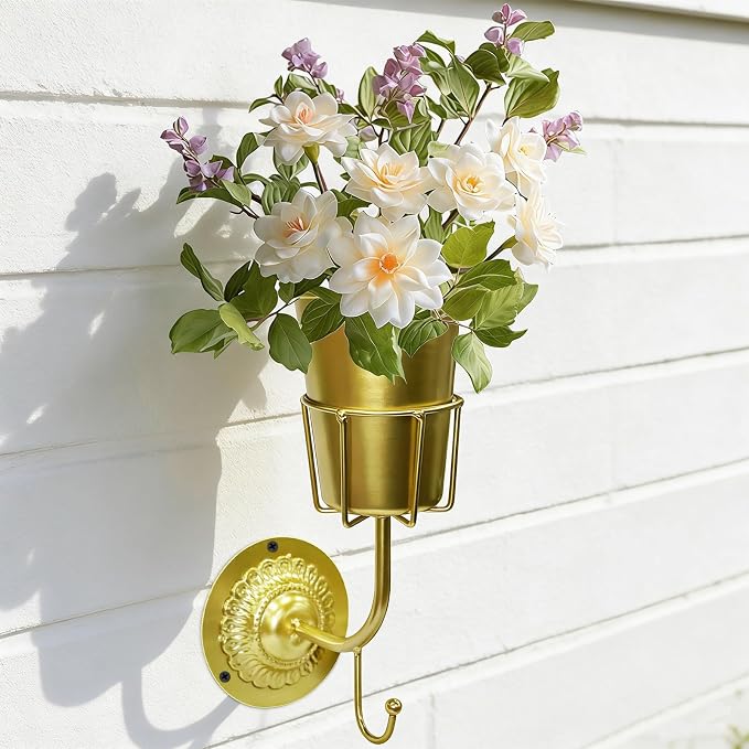 Vintage Brass Wall Vase - Hanging Home Decor & Multifunctional Wall-Mounted Organizer Container for Flowers,Keys & Small Items,Kitchen Bathroom Bedroom Organization & Decor