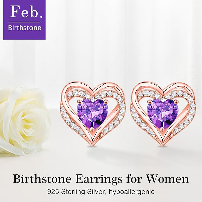 Iefil Christmas Earrings for Women, 925 Sterling Silver Birthstone Stud Earrings Birthday Gifts for Women