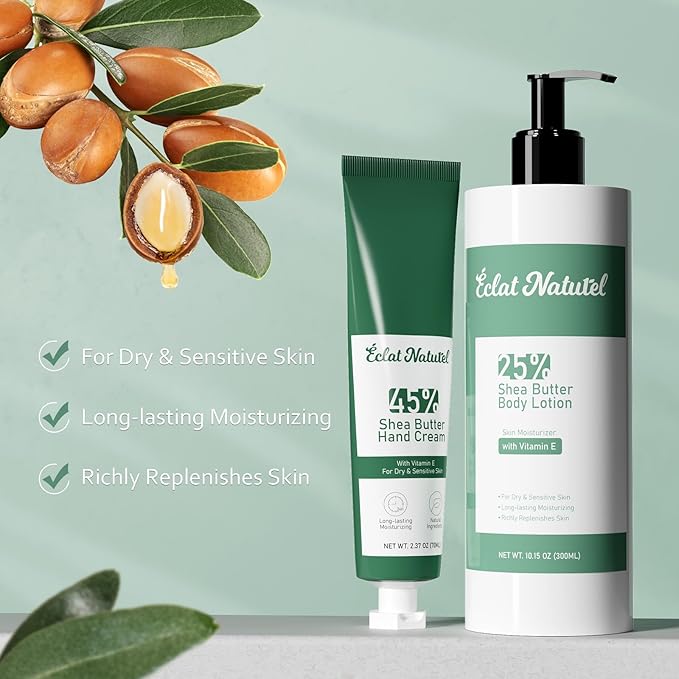 Hand Cream & Body Lotion Set, with Shea Butter & Vitamin E Moisturizer, Deep Nourishing Moisturizing Creams for Dry Hands, 2.37 Fl Oz Hand Cream & 10.15 Fl Oz Body Lotion