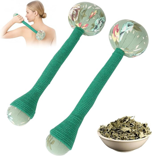 2PCS Long Size Lymphatic Drainage Hammer, Manual Body Massage Hammer, Anti Slip Longer Handheld Herbal Massage Hammer with Two Ends for Back Pain Relief (Light Green)