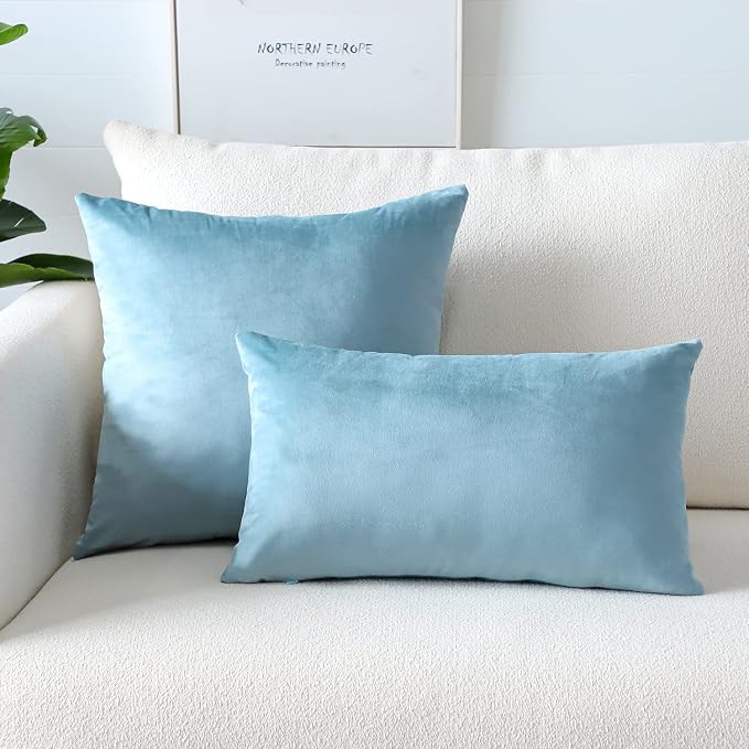 Artscope Luxury Velvet Pillow Covers Super Soft Decorative Square Throw Pillow Covers Case Cushion Covers for Sofa Couch Bedroom Car Decor 12x20 Inch Light Blue