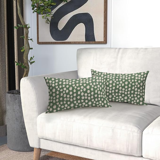 Sage Green Cream Dots Lumbar Pillow Covers 12x20 Set of 2 Boho Design Polka Dot Print Throw Pillows Modern Outdoor Decorative Pillowcase Rectangle Linen Cushion Cases Decor for Sofa Couch Bed