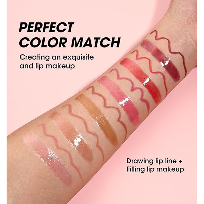 Brown Lip Liner Lip Gloss Set, Waterproof Lip Kit with Lip Oil Lip Liner Pencil, Hydrating Long-Lasting Lipgloss Lip Pencil, High Pigment Non-Sticky lip liner Stain Lipliner (06# Brown)