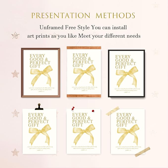 LARTSFRO Coquette Yellow Bow Wall Art Decor Posters, Butter Yellow Bow Room Bedroom Bathroom Dorm Wall Art Decor Aesthetic for College Teen Girls Gifts, Inspirational Bible Verses Bow Wall Decor, 12x16 Inch Set of 4 Pcs Bow Pictures (UNFRAMED)