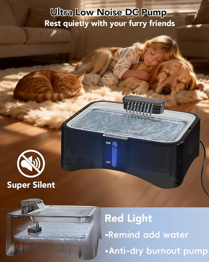 UPSKY Cat Water Fountain, 2.25Gal Large Capacity for Multi-Pet Homes | Ultra Quiet 304 Stainless Steel, Anti-Clog Pump with 4 Filters, Non-Slip Mat Included, Easy to Clean, Smart LED & Anti-Dry