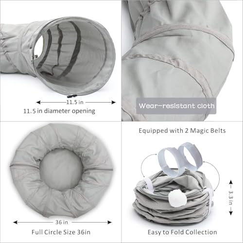 AUOON Cat Tunnel with Bed for Kitten Puppy Rabbit Ferret, Light Grey