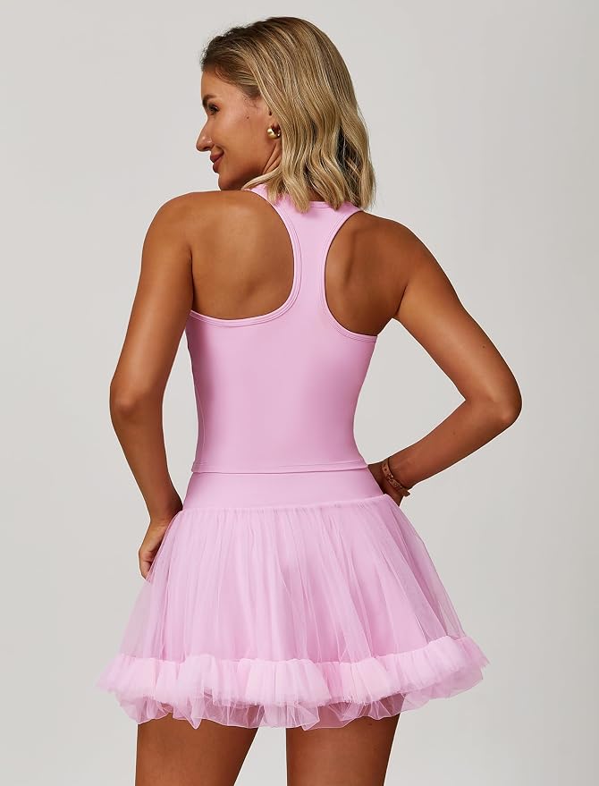 ABOCIW 2 Piece Tennis Dresses for Women Side Slit Mini Skirt Set Racerback Workout Crop Tank Top Golf Outfits