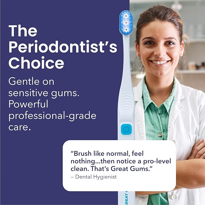 Great Gums Lite Extra Soft Toothbrush for Sensitive Gums - Soft Bristle BioElectric Toothbrush for Braces Care - Non Vibrating Plaque Remover for Teeth - Orthodontic & Periodontal Teeth Cleaning Brush