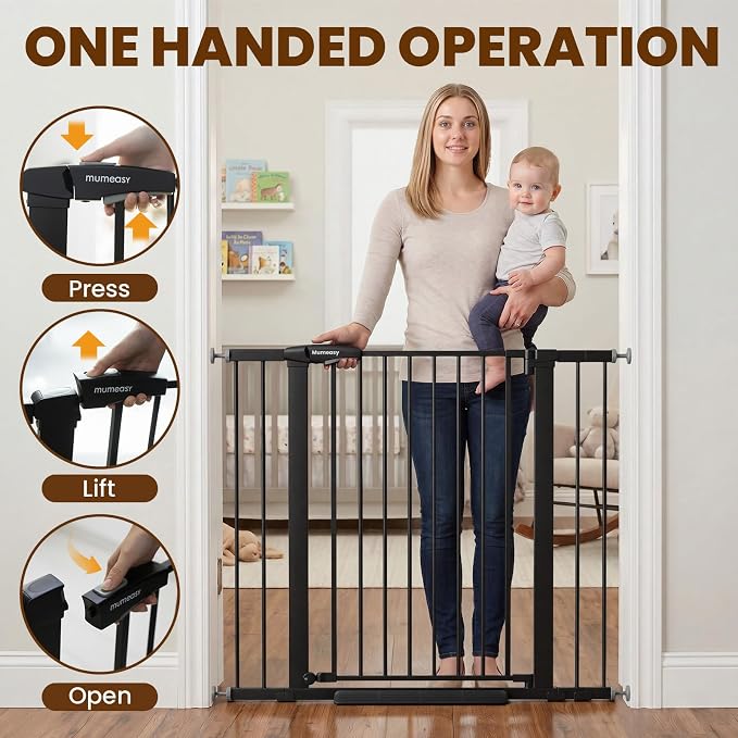 Mumeasy 36" Extra Tall Baby Gate for Stairs, 29.7-43" Auto Close Dog Gate