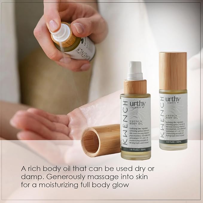 Body Oil, Organic Avocado and Sunflower Oil, Body Oil for Sensitive Skin, Hydrating and Moisturizing Botanical Oil, Body Massage Oil for Radiant and Healthy Glow (1.6 Fl Oz, Hinoki Woods)