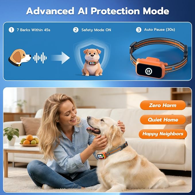 Bark Collar for Small Medium Large Dogs 8-100lbs | Upgraded Smart AI Anti Barking Collar w/AirTag Holder, 5 Modes (Beep/Vib/Safe Shock), Adjustable Sensitivity, Bark Counter, Rechargeable Waterproof