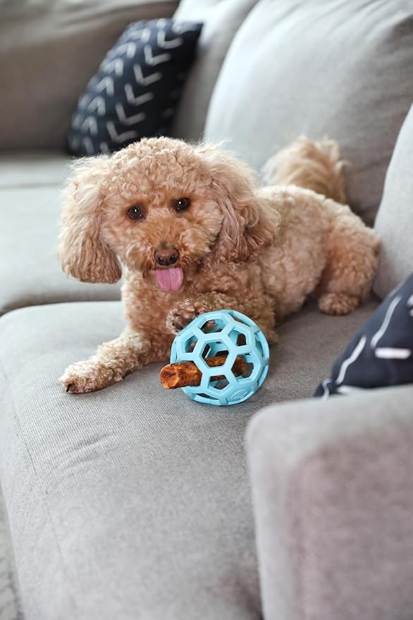 JW Pet HOL-ee Roller Dog Puzzle Ball, Medium 4.5in, Natural Rubber, Blue