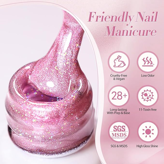 BORN PRETTY Pink Cat Magnetic Eye Gel Nail Polish Rainbow Holographic Moonlight Glass Magnetic Gel Nail Polish 15ML