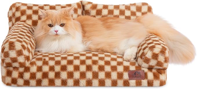 Hollypet Small Dog Large Cat Bed Puppy Couch Beds for Pets up to 25 lbs | Fluffy Dog Cat Couch Plush Soft Warming Pets Beds with Machine Washable Cover and Non-Slip Bottom