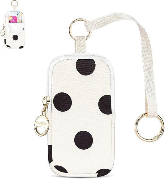 Tampon Holder for Purse, Cute Period Bag with Wristlet Strap, Portable Tampon Bag Organizer Case for Feminine Products (Beige Dots)