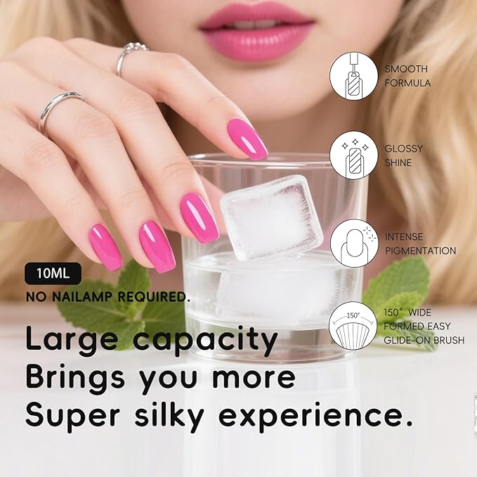 Pink Nail Polish, Shiny Pink Quick Dry Nail Polish, Non-Gel, Streak Free, Long- Last Fingernail Polish for Nail Manicure Salon DIY Nail Art, 0.35 Fl Oz