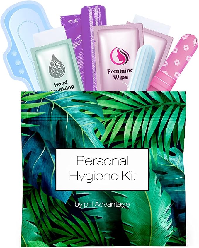 Menstrual Kit All-in-One | Convenience on The Go | Single Period Kit Pack for Travelling, Tweens & Teenagers | Individually Wrapped Feminine Hygiene Products (Green Ferns)