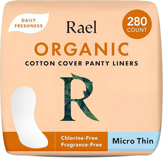 Rael Panty Liners for Women, Organic Cotton Cover - Daily Pantiliners, Light Absorbency, Unscented, Chlorine Free (Micro Thin, 280 Count)