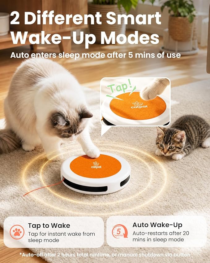 Automatic Interactive Cat String Toys for Indoor Cats | Auto Sleep/Restart Modes, Tap to Wake, Battery Powered, Self Play Toy, Replaceable, Hunting & Daily Exercise