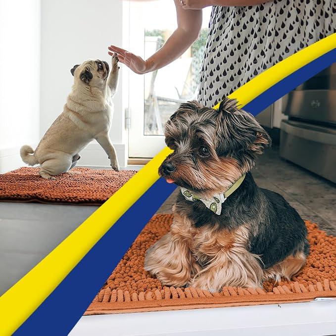 Muddy Mat® | Super Water Absorbent Door Mat Indoor, Microfiber Quick Dry Chenille Entryway Rug, Slip Resistant Front Door Mat, Indoor Mats for Entryway, Machine Washable Pet Rug, Orange XXL 60"X48"